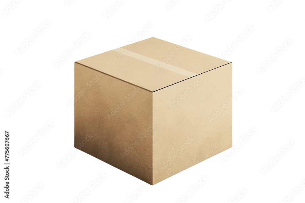 High angle view of a closed, empty cardboard box package intended for delivery and transportation on a white background High angle view of a closed, empty cardboard box package intended for delivery and transportation on a white background