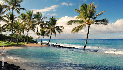 Image material of Hawaii. Waikiki Beach. Palm tree. An image of a southern island.