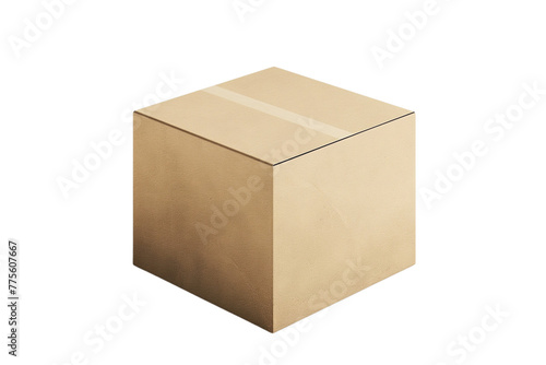 High angle view of a closed, empty cardboard box package intended for delivery and transportation on a white background