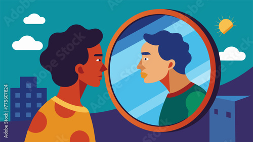 A mirror revealing a persons implicit biases through the reflection of their negative thoughts and judgments about themselves.