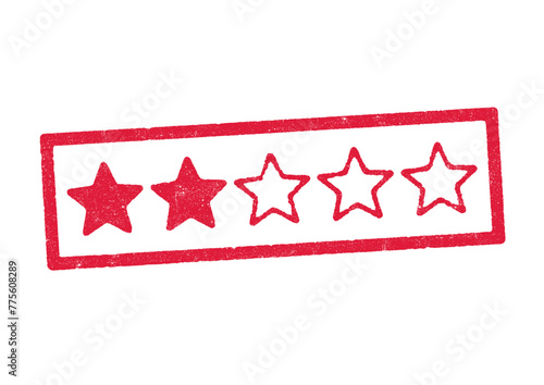 Vector illustration of two stars on five rating in red ink stamp