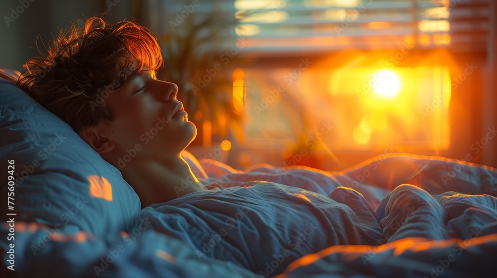 Obraz premium Awakening gently as dawn breaks, the person embraces the new day with refreshed vigor