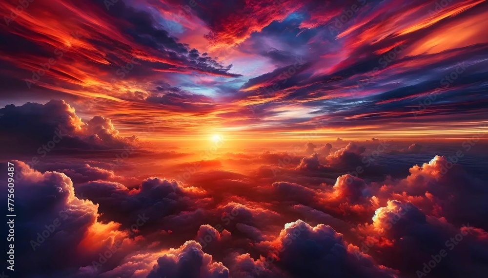 Fototapeta premium Colorful sky scene in the evening, sunset