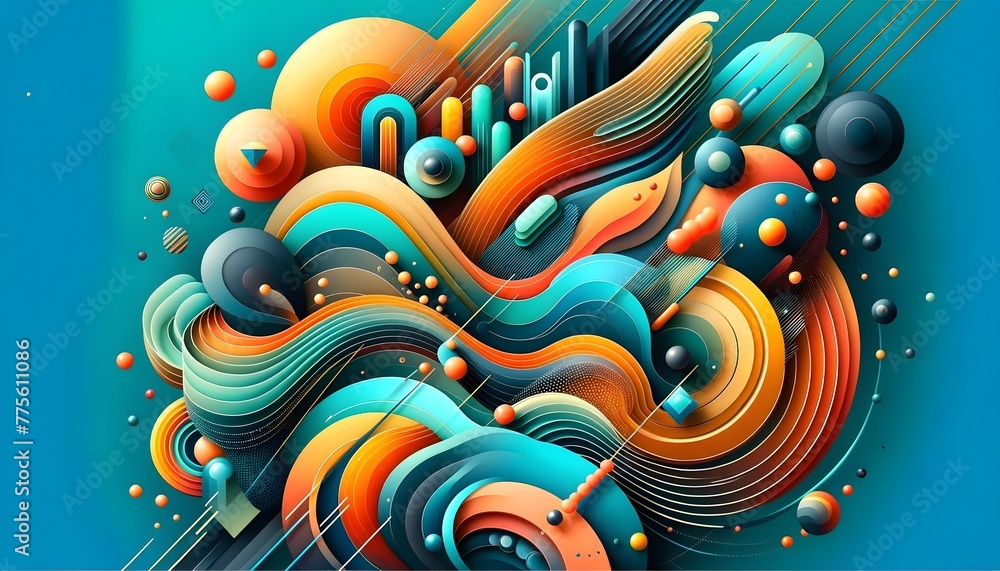Vibrant Abstract Art with Fluid Shapes and Dynamic 3D Layers
