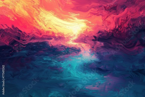 A Painting of a Sunset Over a Body of Water