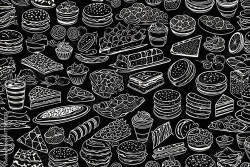 black and white line food. Generative AI