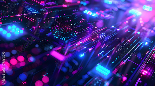 Futuristic Neon Dreams: 3D Illustration of Blue and Purple Sci-Fi Techno Lights