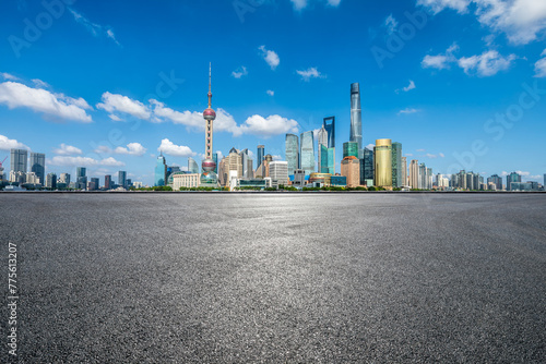 Asphalt road square and city skyline with modern buildings scenery in Shanghai © ABCDstock