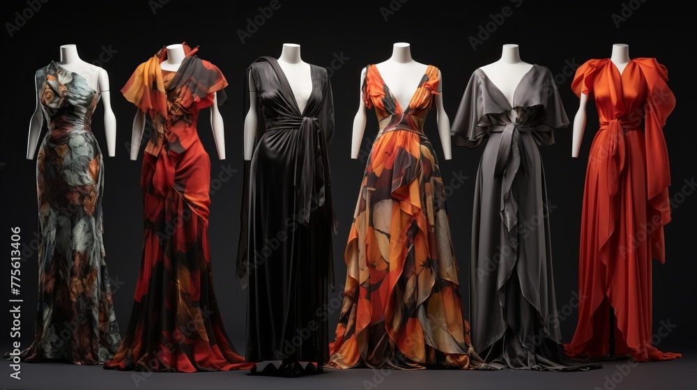 Fashion industry showcases a large collection of elegant clothing in the closet variations 