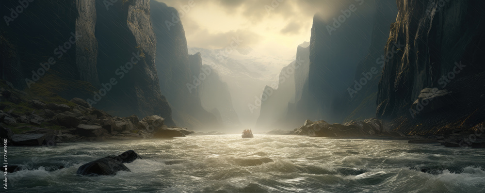 Wild river flowing through the amazing  valley, beautiful landscape