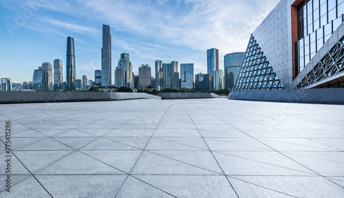 Empty square floors and city skyline with modern buildings in Guangzhou © ABCDstock