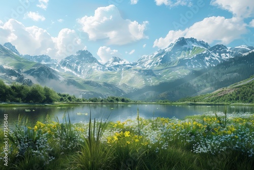 Mountain Lake and Wildflowers © Cool Free Games