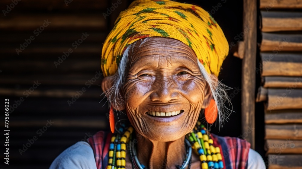 Close-up Portrait of smiling Happy Senior Asian woman from Kaya Tribe, Myanmar Close-up Portrait of smiling Happy Senior Asian woman from Kaya Tribe, Myanmar