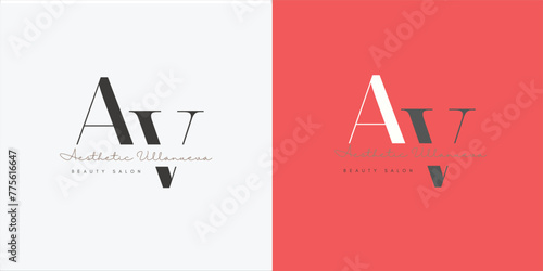 AV Letter Logo Design with Creative Modern Trendy Typography. premium AV logo monogram with gold circle frame. luxury initials design minimal modern typeface. Print photo
