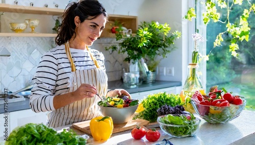 Frau bereitet in der Küche Salat zu