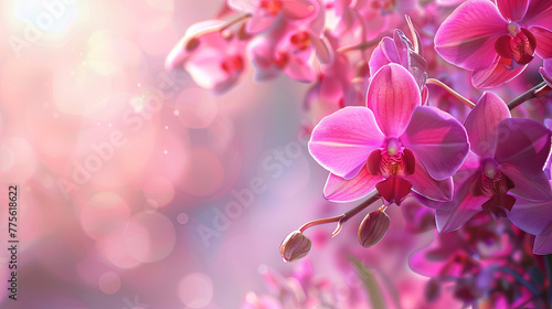 Spring background with delicate orchid and copy space
