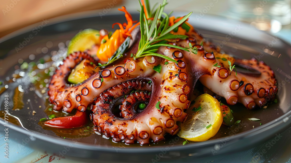 Delicious freshly grilled octopus with vegetables Delicious freshly grilled octopus with vegetables