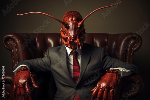 
Businessman dressed in a suit with the head of a lobster, representing assertiveness and confidence in the corporate world
