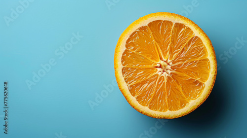 Fresh Orange Slice on Blue Background