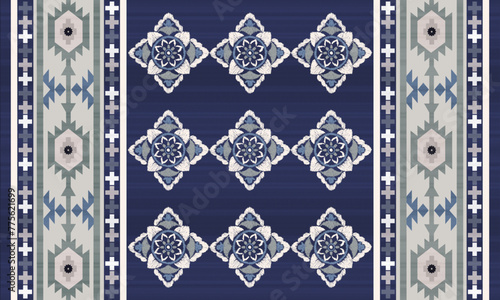 Navajo tribal vector pattern. Native American ornament. Ethnic South Western decor style. Boho geometric ornament.Ikat floral paisley embroidery blanket, rug. Woven carpet