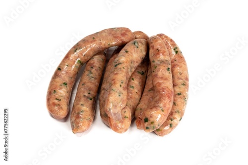 Herby sausages isolated on white background