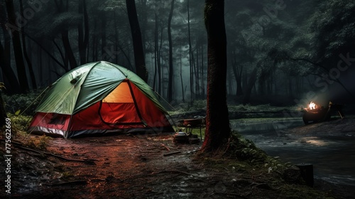 Camping on rainy day