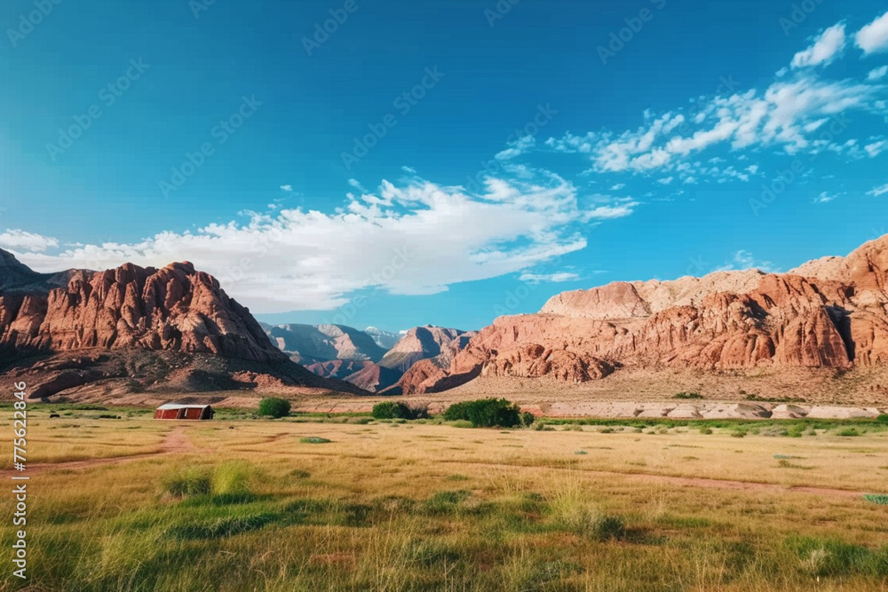 Majestic Red Rock Cliffs Overlooking Desert Valley Majestic Red Rock Cliffs Overlooking Desert Valley