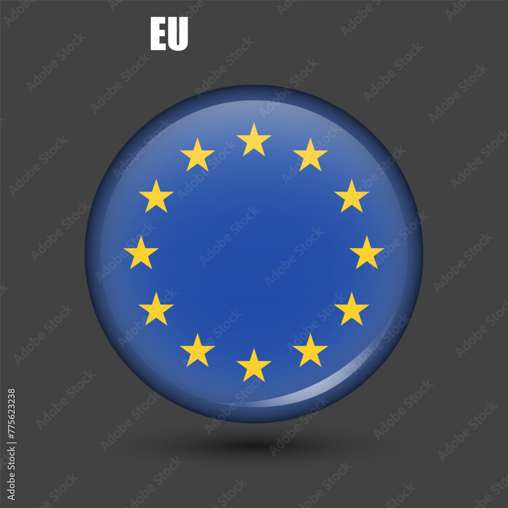 National flag of the European Union in the form of a circle.Vector.Round 3d flag icon with high detail.Spherical flag illustration. National flag of the European Union in the form of a circle.Vector.Round 3d flag icon with high detail.Spherical flag illustration.