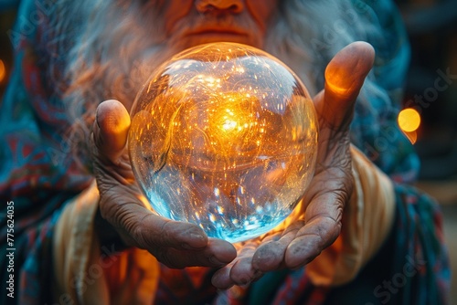 Mystic seers hands over a crystal ball