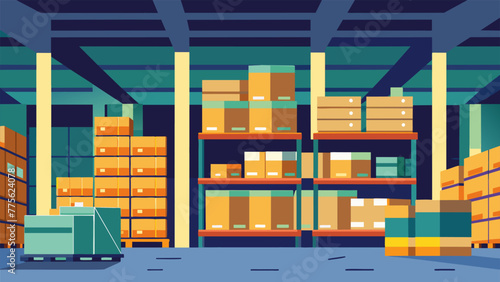 A detailed photo of a warehouse filled with neatly stacked pallets illustrating the improved inventory management and reduced transportation