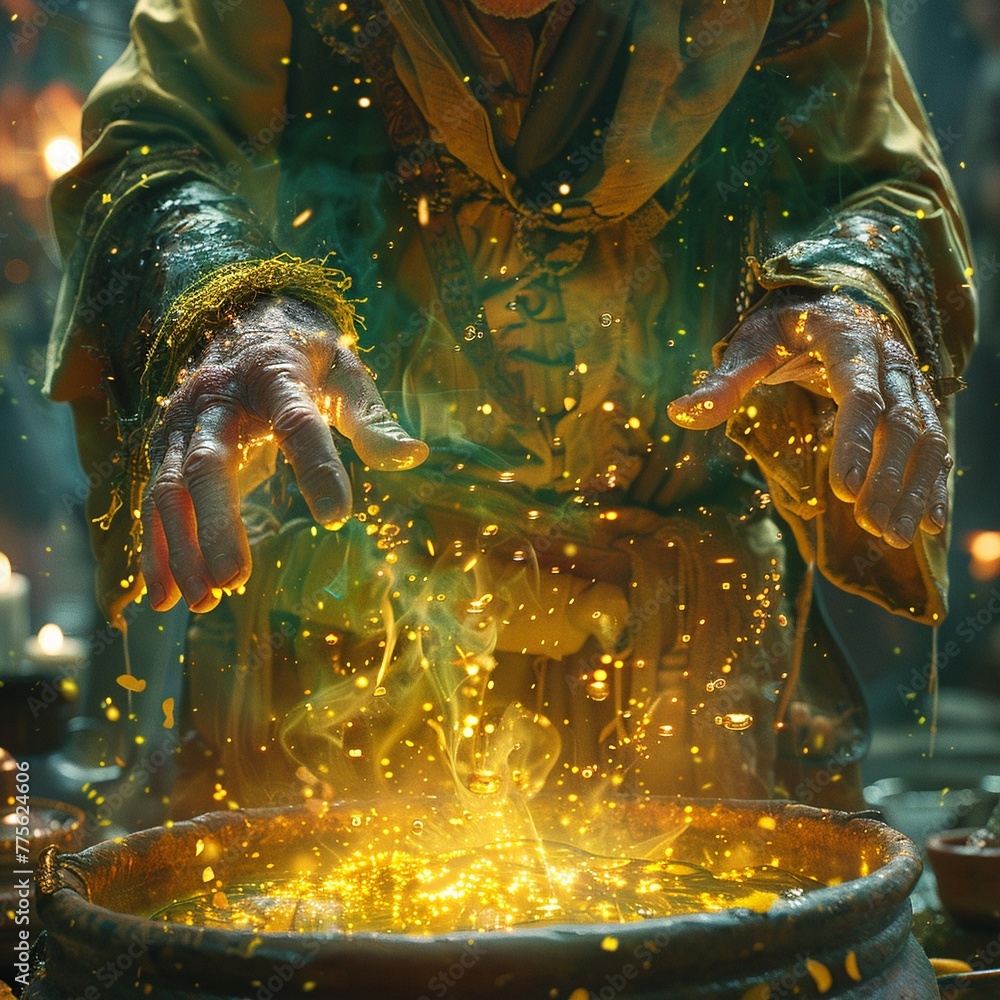 Witchs hands over a bubbling cauldron Witchs hands over a bubbling cauldron
