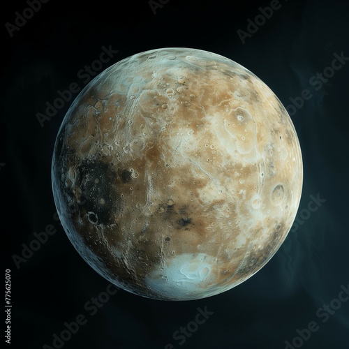 Hyper-realistic view of planet Venus, surface details in high resolution, black space background. photo