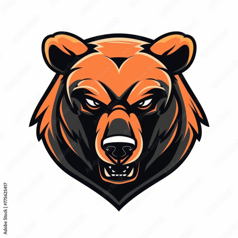 Fototapeta premium 3D Render of an intimidating grizzly bear mascot logo design for esports, on isolated white background, Generative AI