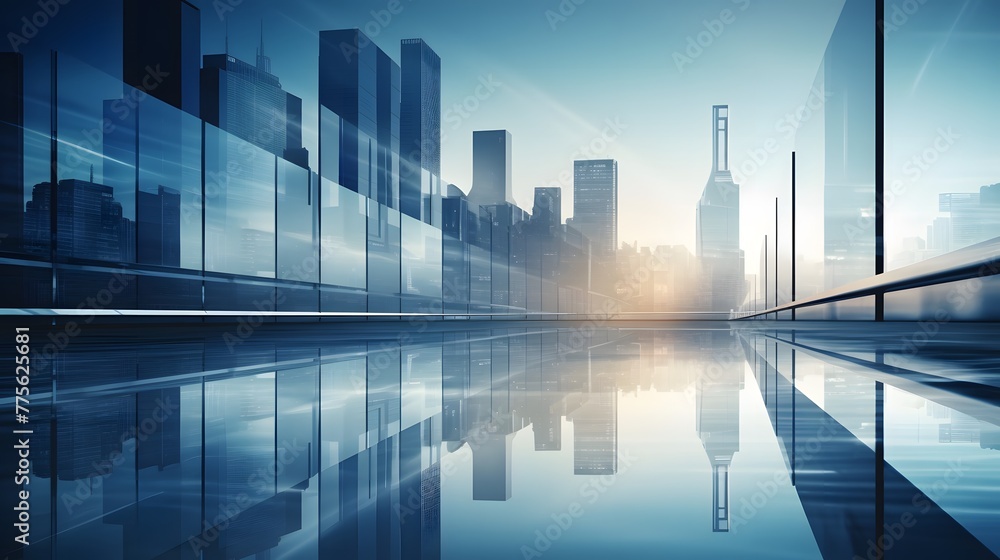 Empty High-rise modern business office skyscrapers with large bright windows. in commercial district with blue sky, symbolizing technology and innovation in business. For Design, Background, PPT