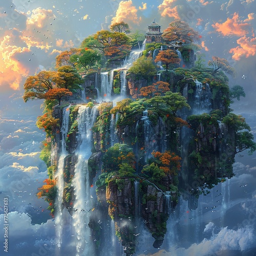 Surreal floating island with a cascading waterfall © Interior Stock Photo