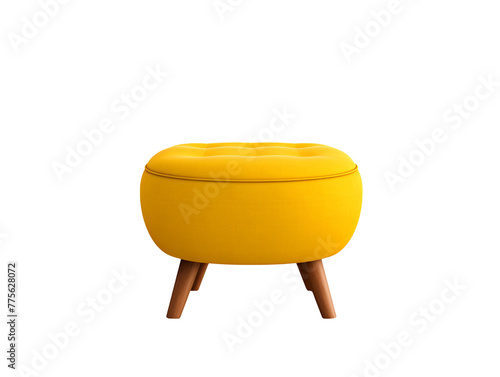 Midcentury Yellow Pouf isolated on transparent background, PNG available