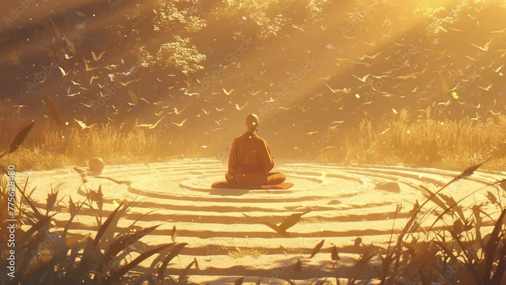 hyper realistic render of a tranquil zen garden. seamless looping ...