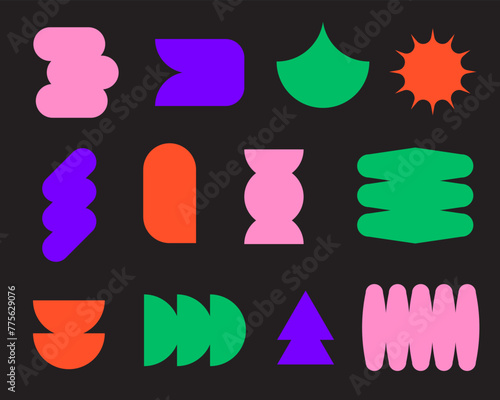 Trendy cool geometric shapes collection. Colorful postmodern primitive figures set