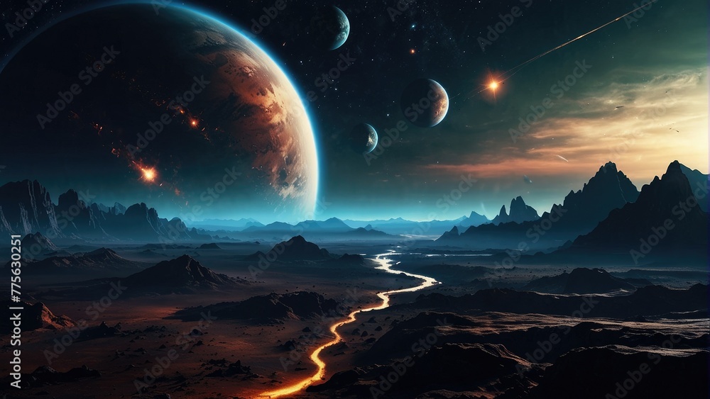 Futuristic Space Planet Landscape Desktop Wallpaper Background