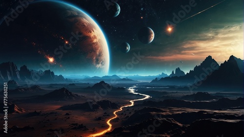 Futuristic Space Planet Landscape Desktop Wallpaper Background