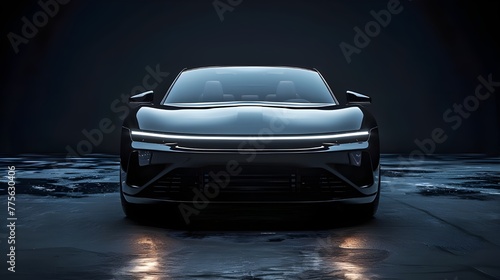 car isolated on dark background, Black Generic Universal Car On White Background. Perspective View, stylish car on dark background. 3d render Ai generated 