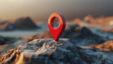 Red pin on rock in mountains, sign, object, map, tourism, adventure