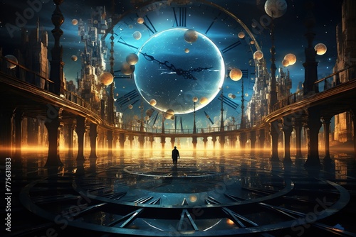 Cosmic Cathedral with Planetary Orbits and Grand Clock. 