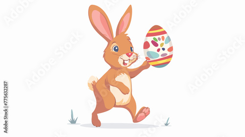 Cartoon rabbit carrying an Easter egg flat vector isolated © Roses