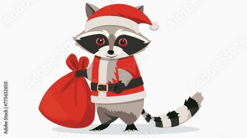 Cartoon raccoon wearing santa claus costume with red © Roses