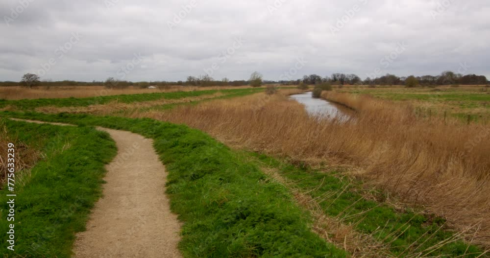 wide landscape shot of drainage ditch next to the river Bure. . At Norfolk Broads, Ludham on the river Bure wide landscape shot of drainage ditch next to the river Bure. . At Norfolk Broads, Ludham on the river Bure