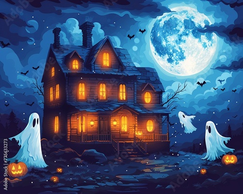 Spooky haunted house scene photo