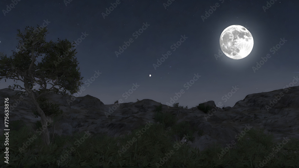 Full Moon Illuminating River and Sky Full Moon Illuminating River and Sky