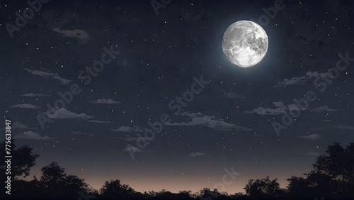 Full Moon Illuminating River and Sky