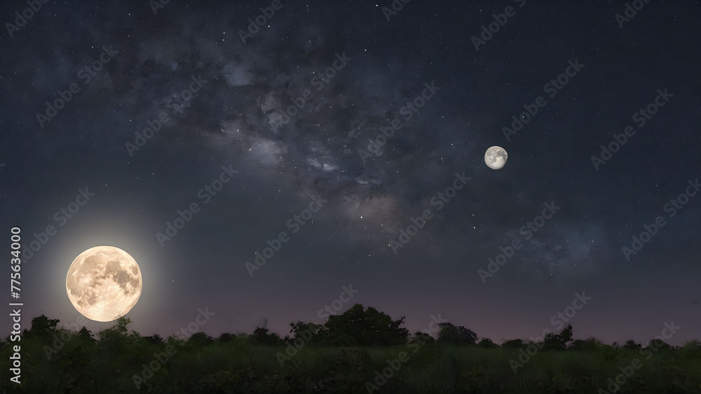 Full Moon Illuminating River and Sky Full Moon Illuminating River and Sky